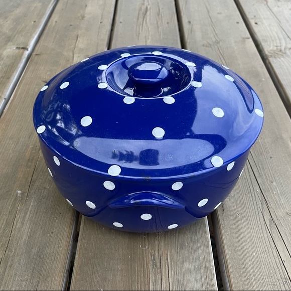 Spode Baking Days 2 Qt Round Covered Casserole Pot Lid Blue White Polka Dot - Picture 5 of 14